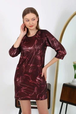 Akbeniz Yuvarlak Yaka Micro Kumaş Mini Parlak Kadın Elbise Akbeniz 7420