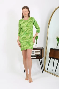 Akbeniz Micro Kumaş Yuvarlak Yaka Mini Parlak Kadın Elbise Akbeniz 7420 - Alternatif Görünüm