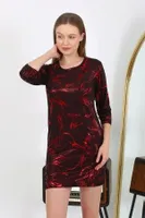 Parlak Micro Kumaş Mini Kadın Elbise Akbeniz 7421 Kırmızı görsel 4