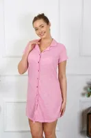 Pamuk Dokuma Kısa Kollu Düğmeli Pembe Tunik Gecelik Akbeniz 13110 Pembe detay görünüm