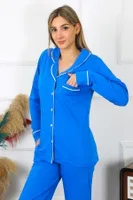 Penye Önden Düğmeli Uzun Kol Saks Pijama Takım Akbeniz 2782 Saks