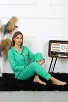 Önden Düğmeli Uzun Kol Yeşil Pijama Takım Akbeniz 2782 Yeşil