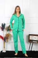 Önden Düğmeli Uzun Kol Yeşil Pijama Takım Akbeniz 2782 Yeşil detay görünüm