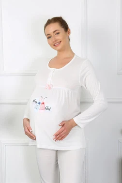 Akbeniz Düğmeli Uzun Kollu Hamile Lohusa Pijama Takımı Ekru Akbeniz 45501 - Alternatif Görünüm