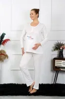 Düğmeli Uzun Kollu Hamile Lohusa Pijama Takımı Ekru Akbeniz 45501 Ekru farklı açı