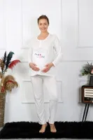 Düğmeli Uzun Kollu Hamile Lohusa Pijama Takımı Ekru Akbeniz 45501 Ekru görsel 5