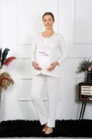 Düğmeli Uzun Kollu Hamile Lohusa Pijama Takımı Ekru Akbeniz 45501 Ekru görsel 6