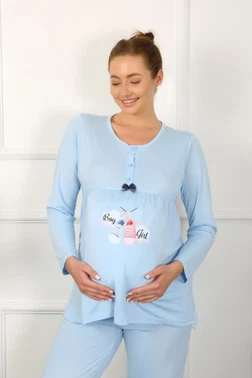 Yuvarlak Yaka Uzun Kollu Hamile Lohusa Pijama Takımı Akbeniz 45501