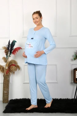 Yuvarlak Yaka Uzun Kollu Hamile Lohusa Pijama Takımı Akbeniz 45501 - Alternatif Görünüm
