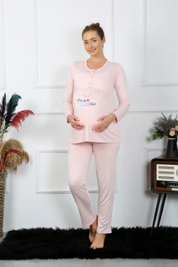 Uzun Kollu Hamile Lohusa Pijama Takımı Pudra Akbeniz 45501