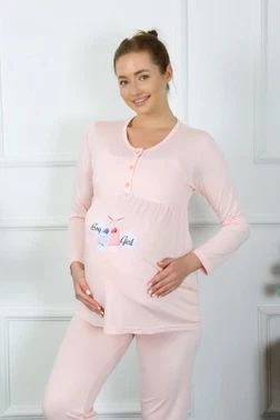 Uzun Kollu Hamile Lohusa Pijama Takımı Pudra Akbeniz 45501 - Alternatif Görünüm