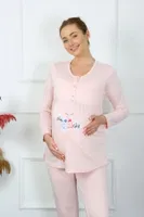 Uzun Kollu Hamile Lohusa Pijama Takımı Pudra Akbeniz 45501 Pudra farklı açı