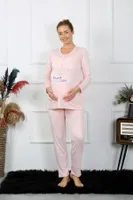Uzun Kollu Hamile Lohusa Pijama Takımı Pudra Akbeniz 45501 Pudra görsel 4