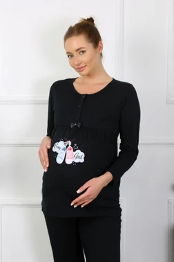 Patik Desenli Uzun Kollu Hamile Lohusa Pijama Takımı Siyah Akbeniz 45501 - Alternatif Görünüm