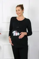 Patik Desenli Uzun Kollu Hamile Lohusa Pijama Takımı Siyah Akbeniz 45501 Siyah farklı açı
