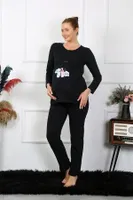Patik Desenli Uzun Kollu Hamile Lohusa Pijama Takımı Siyah Akbeniz 45501 Siyah görsel 5