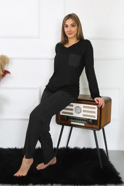 Siyah Uzun Kol Penye Pijama Takım Akbeniz 4193