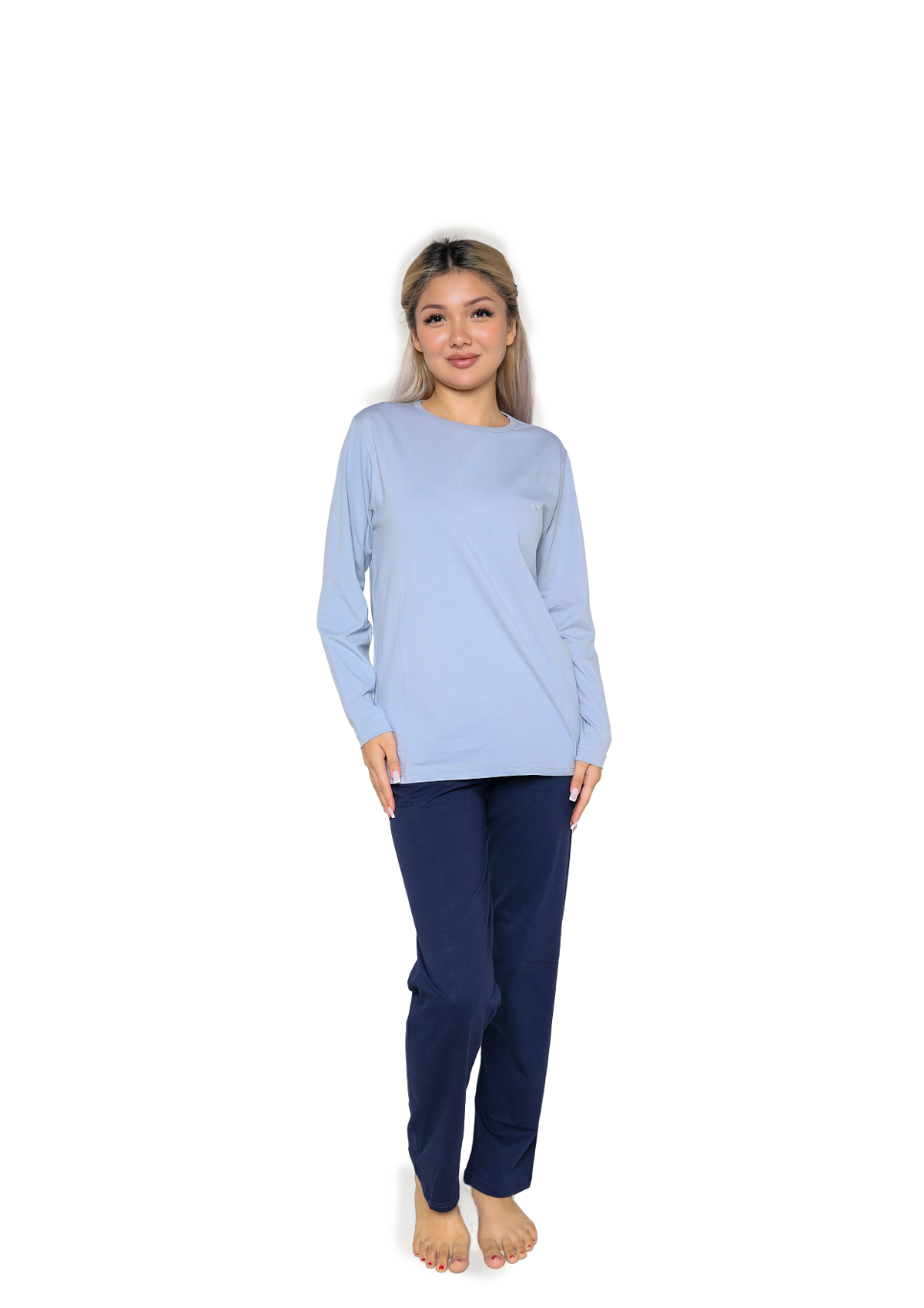 Yuvarlak Yaka Uzun Kollu Kadın Penye Pijama Takımı Lila Akbeniz 41110