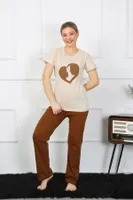 Kısa Kol Penye Pijama Takımı Akbeniz 4209 Bej