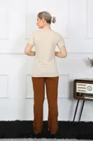 Kısa Kol Penye Pijama Takımı Akbeniz 4209 Bej görsel 4