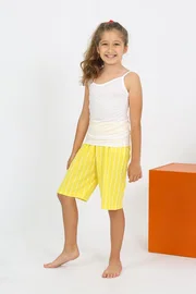 Akbeniz Çizgili İp Askılı Şortlu Penye Kız Çocuk Pijama Takım Akbeniz 20430
