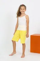 Çizgili İp Askılı Şortlu Penye Kız Çocuk Pijama Takım Akbeniz 20430 Beyaz