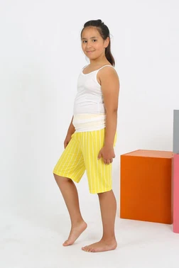 Akbeniz Çizgili İp Askılı Şortlu Penye Kız Çocuk Pijama Takım Akbeniz 20430 - Alternatif Görünüm