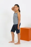 Pamuklu Şortlu Penye Kız Çocuk İp Askılı Pijama Takım Akbeniz 20430 Lacivert farklı açı