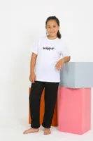 Önü Yazılı Kısa Kollu Beyaz Penye Kız Çocuk Pijama Takım Akbeniz 20432 Beyaz farklı açı