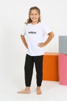 Önü Yazılı Kısa Kollu Beyaz Penye Kız Çocuk Pijama Takım Akbeniz 20432 Beyaz görsel 4