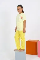 Çizgili Kalpli Kız Çocuk Sarı Penye Pijama Takım Akbeniz 20432 Sarı detay görünüm