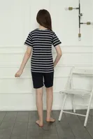 Şortlu Çizgili Kız Çocuk Penye Pijama Takım Akbeniz 20407 Lacivert görsel 4