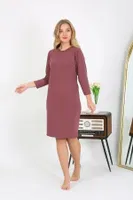 Midi Boy Pamuk Yuvarlak Yaka Ev Elbisesi Tunik Akbeniz 13132 Mürdüm