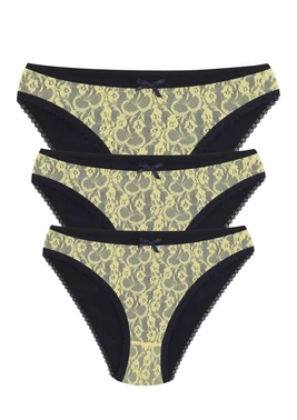 Akbeniz Önü Dantelli Pamuklu 3lü Külot Lacivert Akbeniz 40258