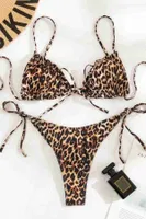 Angelsin Leopar Desenli İpli Tasarım Bağlamalı Bikini Üstü MS 43769 - Çok Renkli Çok Renkli farklı açı