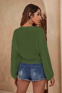 Angelsin Angelsin Önden Bağlamalı Salaş Gömlek Pareo Crop Bluz MS 4368 Haki - Alternatif Görünüm