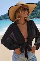 Angelsin Önden Bağlamalı Salaş Gömlek Pareo Crop Bluz MS 4368 - Siyah Siyah detay görünüm