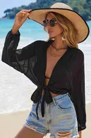 Angelsin Önden Bağlamalı Salaş Gömlek Pareo Crop Bluz MS 4368 - Siyah Siyah farklı açı