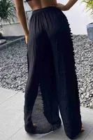 Angelsin Ponponlu Yırtmaç Detaylı Plaj Pantolonu Pareo MS 4415 Siyah Siyah detay görünüm