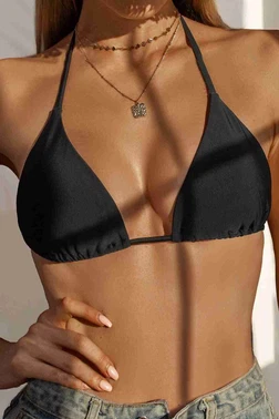Angelsin Angelsin Siyah Boyundan Bağlamalı Üçgen Bikini Üstü MS 43759 - Siyah