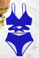 V Kesim Bikini Altlı Bel Kuşak Detaylı Bikini Takım Angelsin 4329 Saks görsel 4
