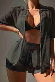 Angelsin Yaka Detaylı Gömlek Görünümlü Alt Üst Şort Takım Plaj Pareo Angelsin 4380