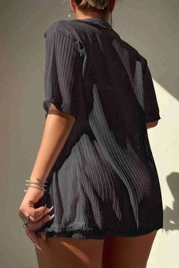 Angelsin Yaka Detaylı Gömlek Görünümlü Alt Üst Şort Takım Plaj Pareo Angelsin 4380 - Alternatif Görünüm