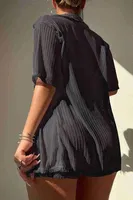 Yaka Detaylı Gömlek Görünümlü Alt Üst Şort Takım Plaj Pareo Angelsin 4380 Siyah detay görünüm