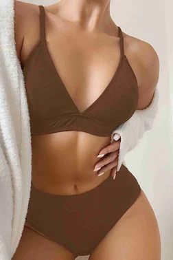 Angelsin Yüksek Bel Tasarım Bikini Altı Kahverengi Angelsin MS43788