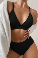 Angelsin Yüksek Bel Tasarım Bikini Altı Siyah Siyah