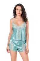 Aqua Saten Babydoll Şort Takımı Ahu Primoda 9103 Turkuaz