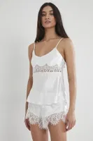 Asimetrik Dantelli Kadın Saten Pijama Şort Takım Pierre Cardin 435  Ekru görsel 12