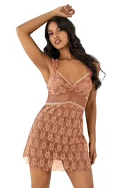 Ahu Lingerie Askıları Büzgülü Kısa Tül Gecelik Ahu Primoda 4202