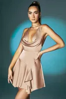 Askılı Degajeli Somon Mini Elbise Pink Night 3377 Somon